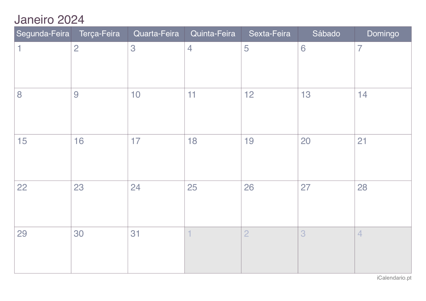 Calendário por mês 2024 - Office